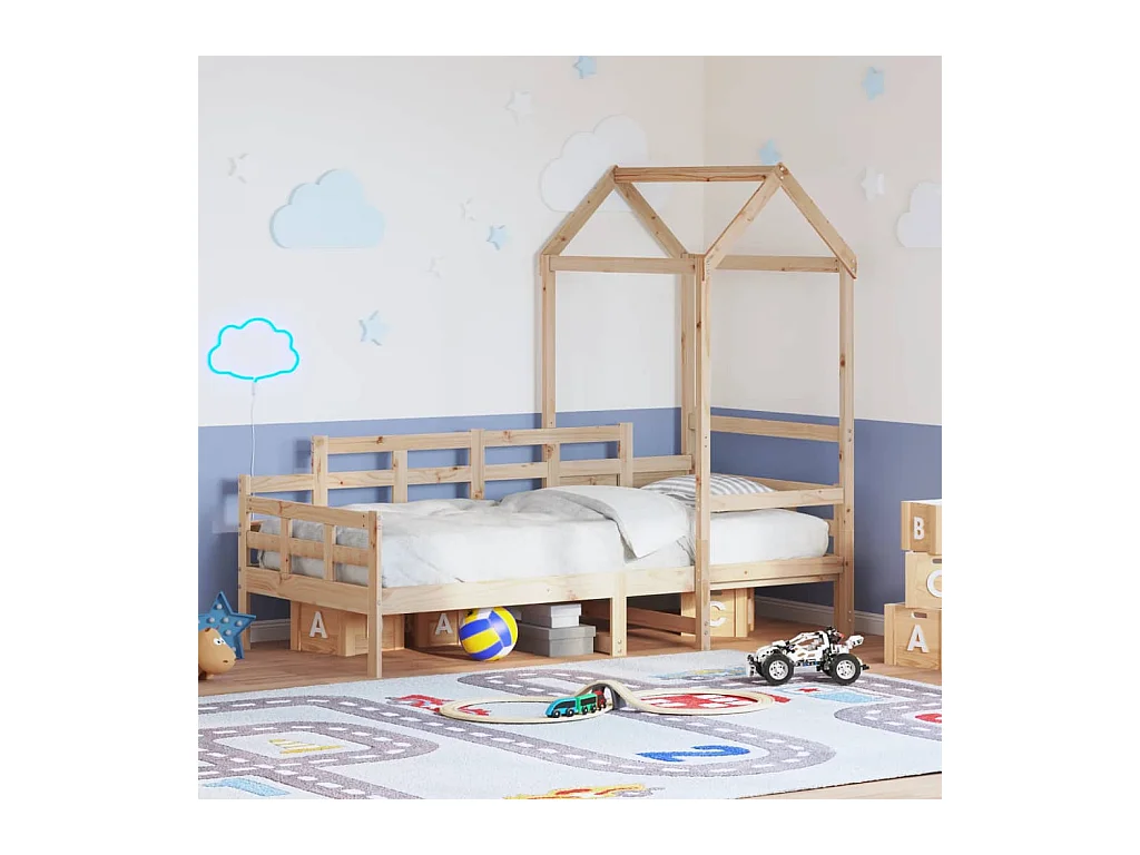 Cama de día con techo sin colchón 80x200 cm madera maciza
