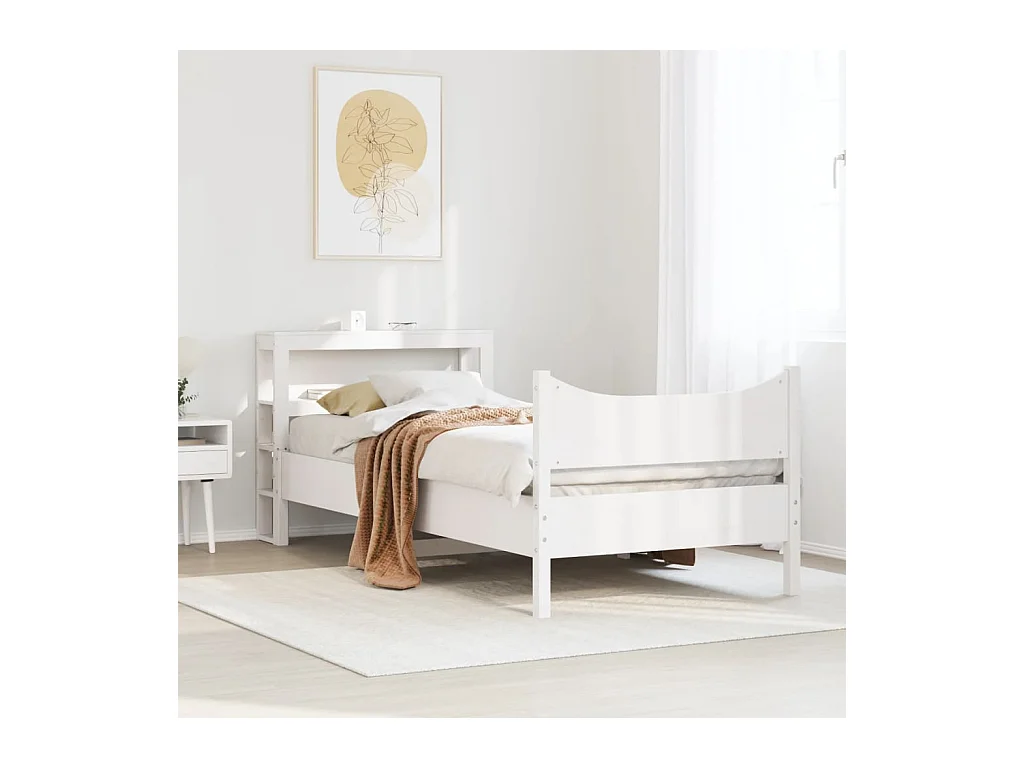 Bedframe met wit hoofdeinde 90x200cm massief grenenhout