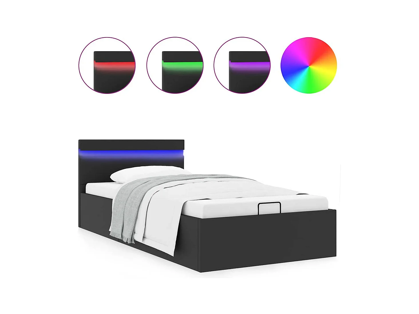 Hydraulisch opbergbedframe zonder matras met LED zwart