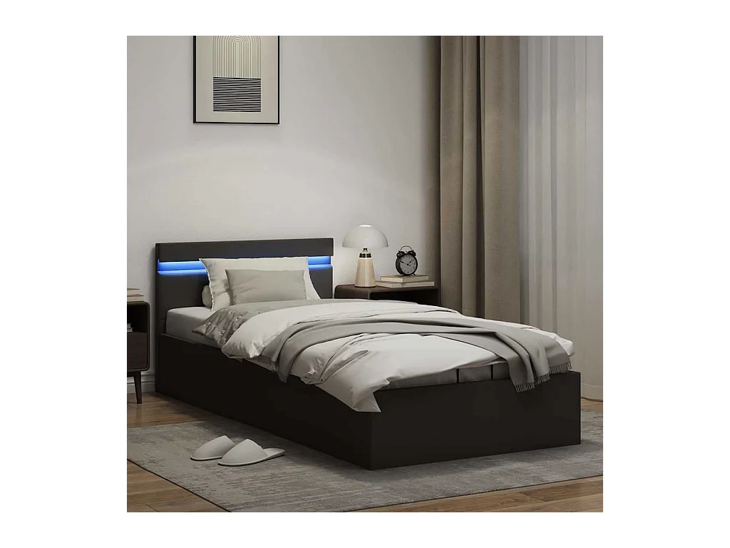 Hydraulisch opbergbedframe zonder matras met LED zwart