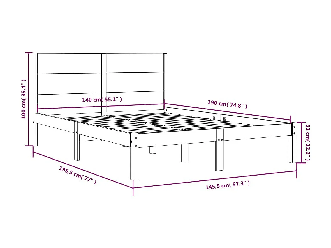 Cadre de lit sans matelas blanc 140x190 cm bois de pin massif