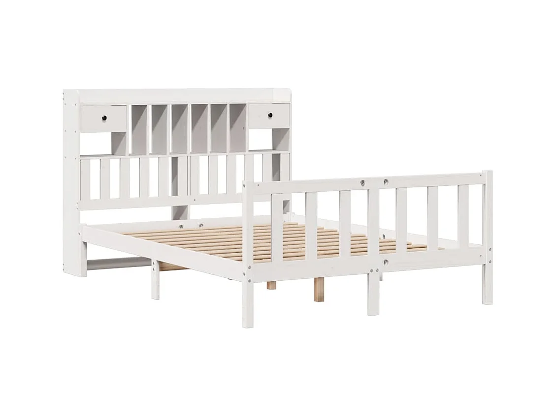 Letto libreria bianco senza materasso 140x200 cm in legno massello di pino