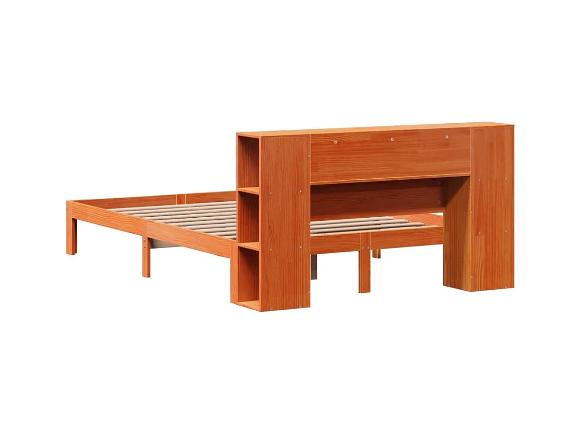 Cama biblioteca sin colchón marrón cera 140x190 cm pino macizo