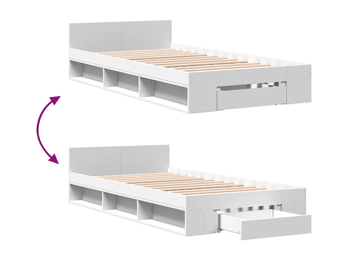 Bedframe met lade zonder matras wit 100x200 cm
