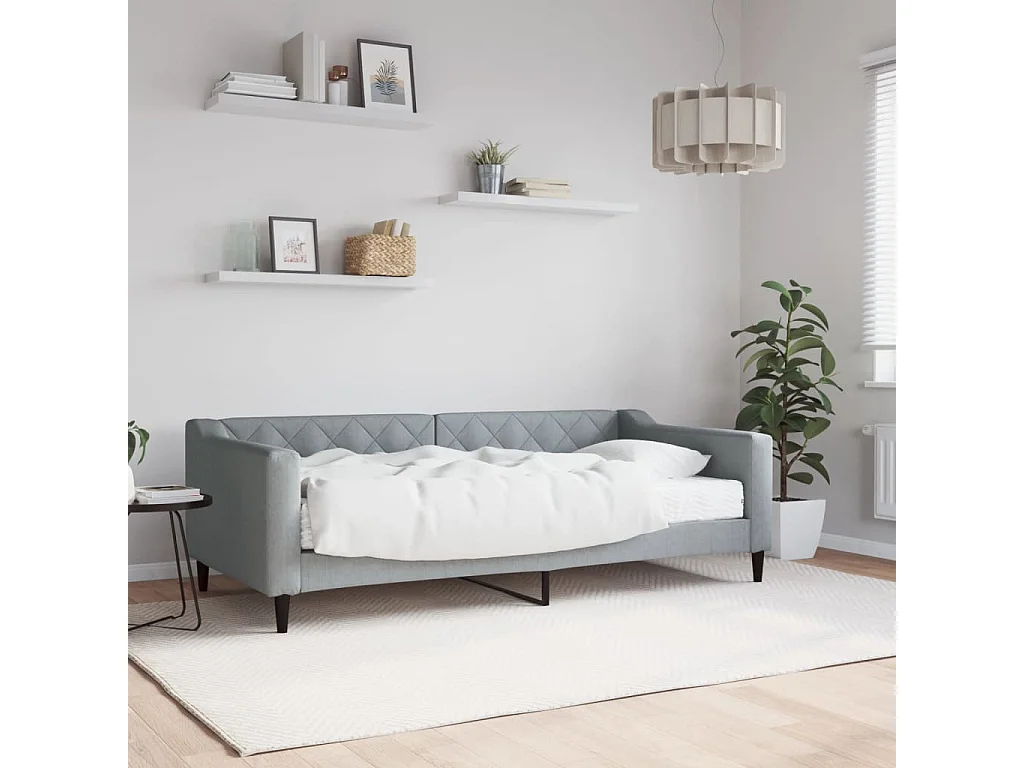 Lit de jour avec matelas gris clair 90x190 cm tissu