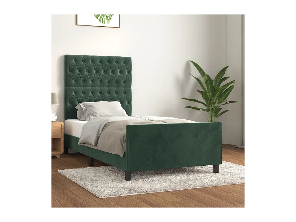 Cadre de lit sans matelas vert foncé 90x190 cm velours