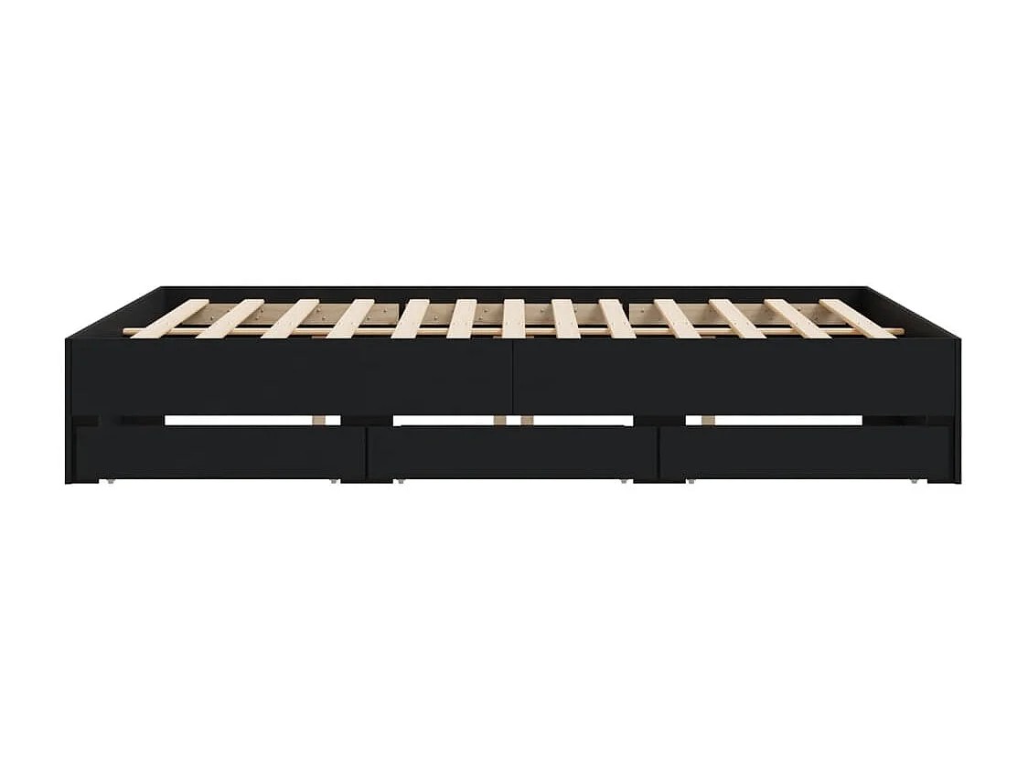 Estructura de cama con cajones sin colchón negra 200x200 cm