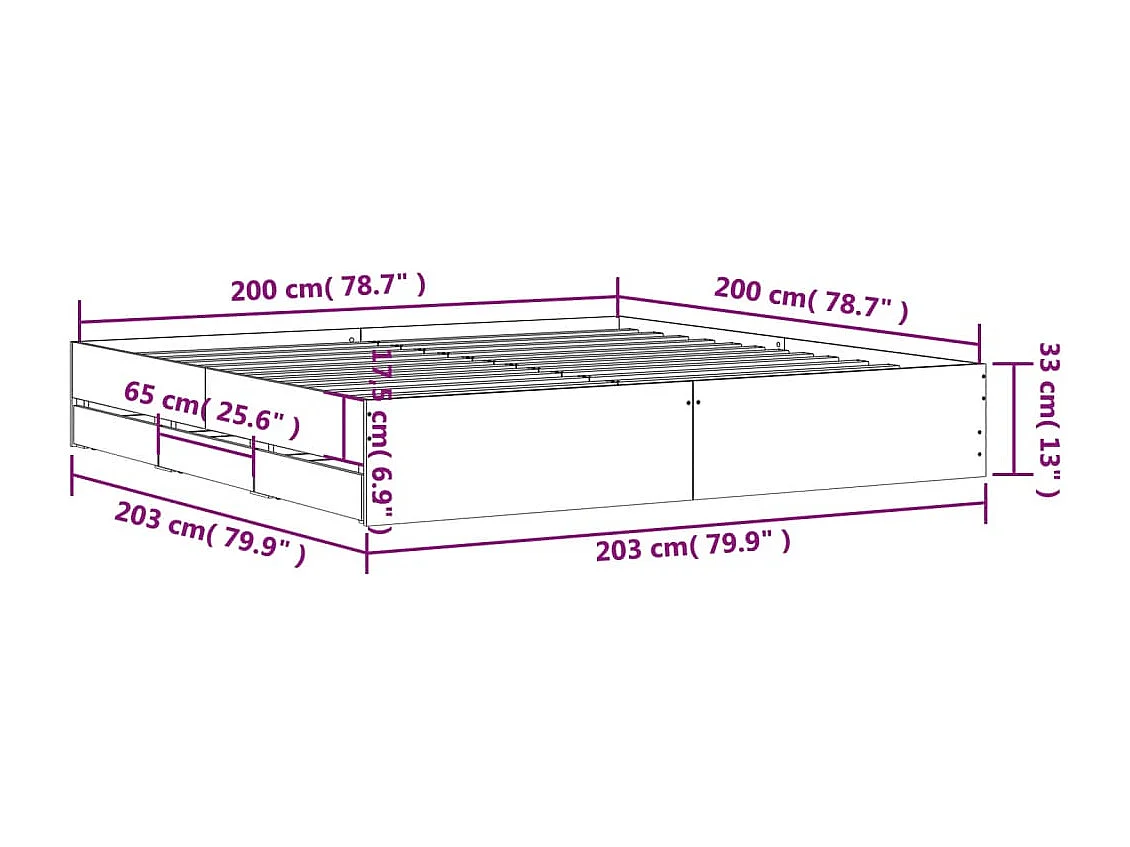 Estructura de cama con cajones sin colchón negra 200x200 cm