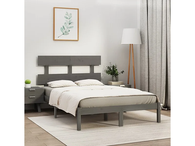Cadre de lit sans matelas gris 200x200 cm bois massif