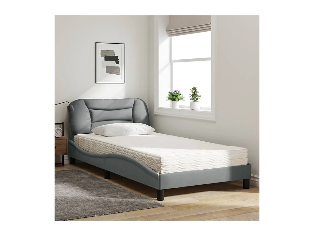 Bed met lichtgrijze matras 100x200 cm stof