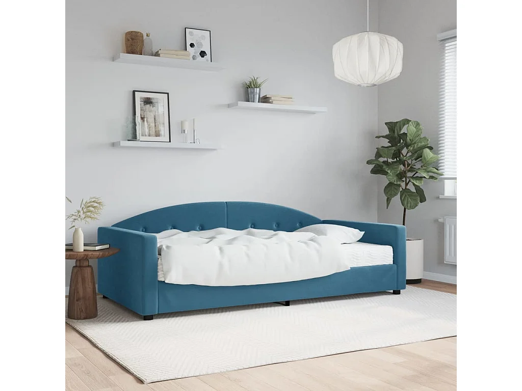 Lit de jour avec matelas bleu 100x200 cm velours