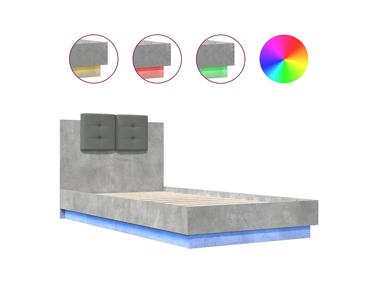 Cadre de lit avec LED sans matelas gris béton 75x190 cm