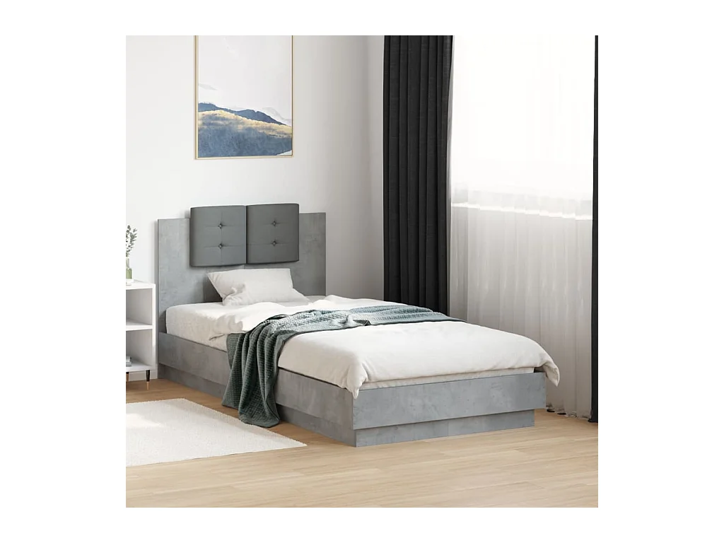 Cadre de lit avec LED sans matelas gris béton 75x190 cm