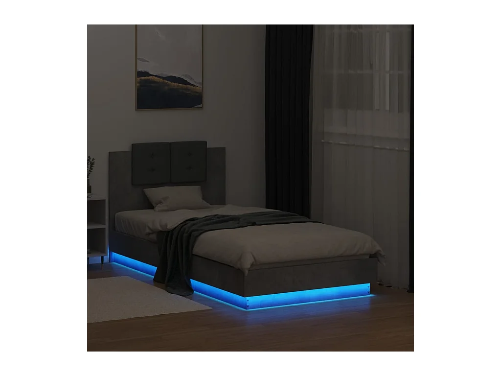 Cadre de lit avec LED sans matelas gris béton 75x190 cm