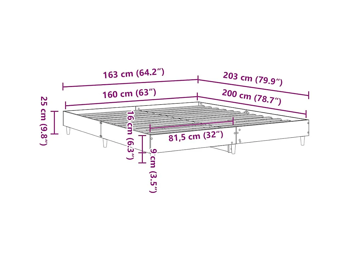 Bedframe zonder matras gerookt eiken 160x200 cm bewerkt hout