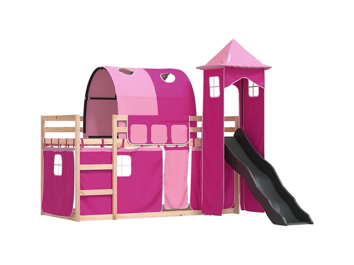 Stapelbed zonder matras met glijbaan en gordijnen 80x200 cm