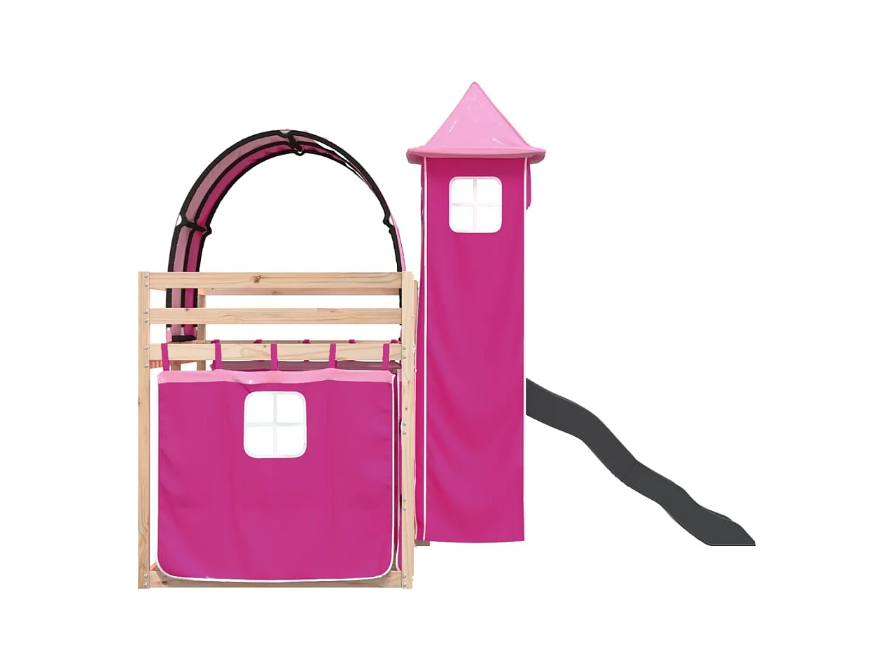 Stapelbed zonder matras met glijbaan en gordijnen 80x200 cm