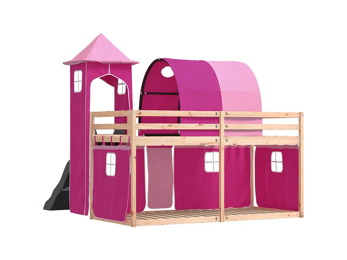 Stapelbed zonder matras met glijbaan en gordijnen 80x200 cm