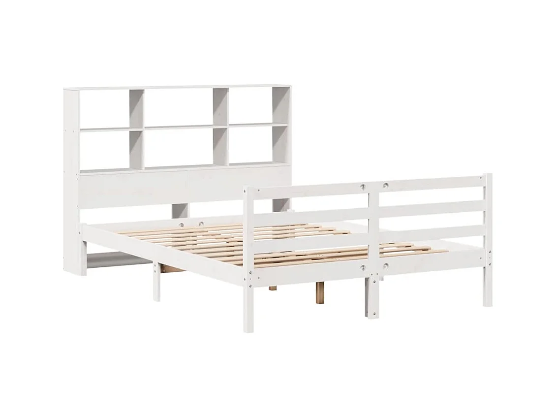 Lit bibliothèque sans matelas blanc 120x190 cm bois pin massif