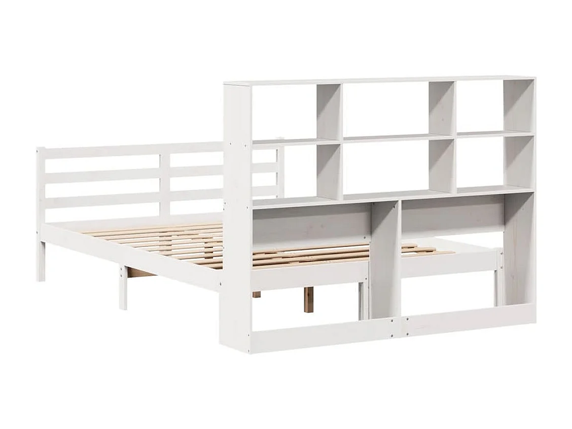 Lit bibliothèque sans matelas blanc 120x190 cm bois pin massif