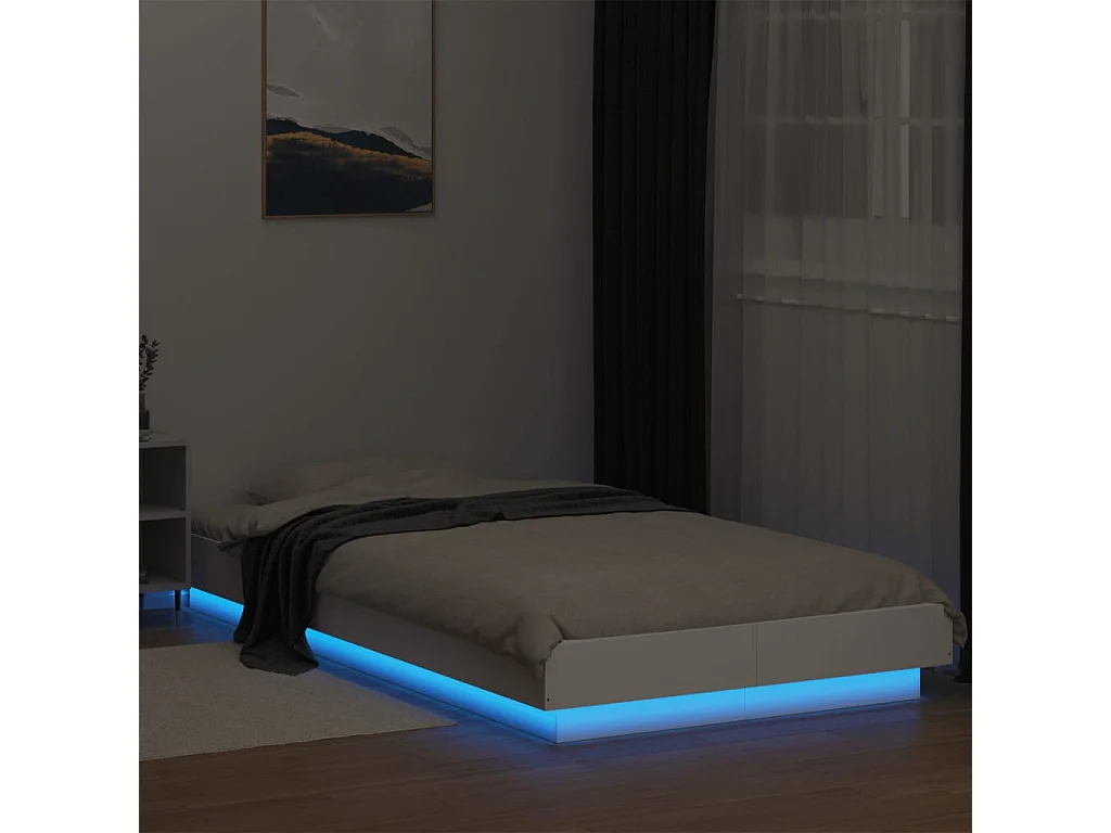 Cadre de lit avec lumières LED sans matelas blanc 75x190 cm