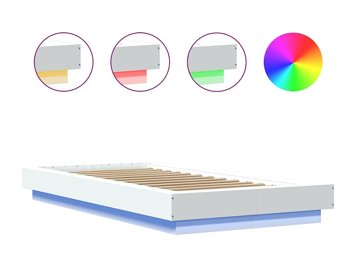 Cadre de lit avec lumières LED sans matelas blanc 75x190 cm