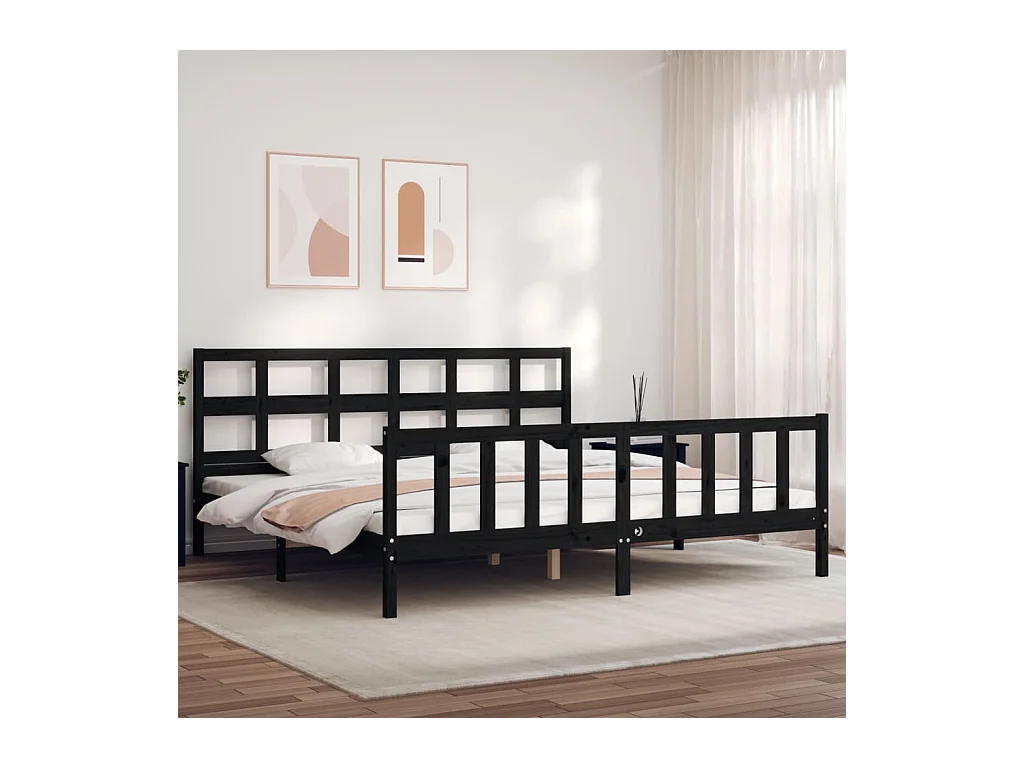 Struttura letto senza materasso nero 200x200 cm in legno massello di pino