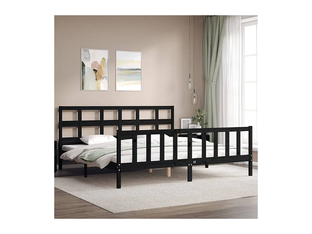 Struttura letto senza materasso nero 200x200 cm in legno massello di pino