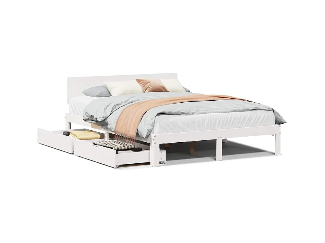 Estructura de cama con cajones sin colchón blanca 140x200 cm