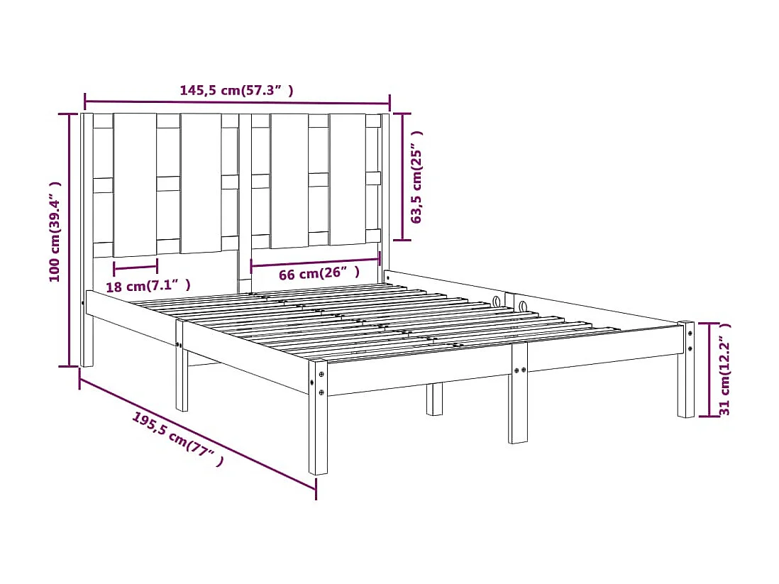 Zwart matrasloos bedframe 140x190 cm massief grenenhout
