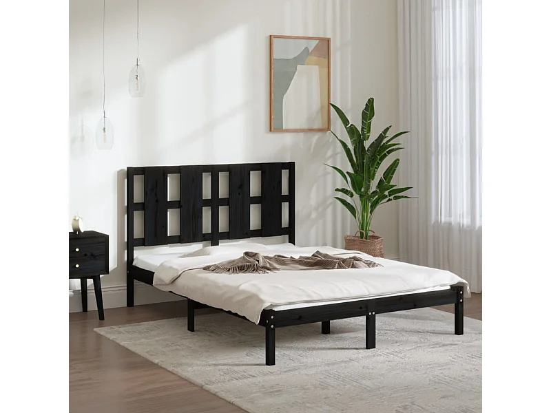 Zwart matrasloos bedframe 140x190 cm massief grenenhout