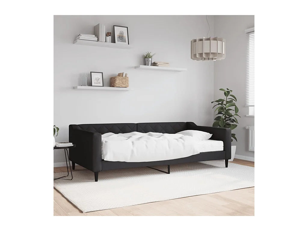 Lit de jour avec matelas noir 100x200 cm tissu