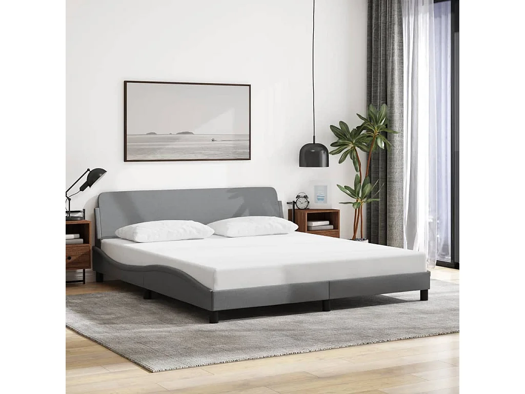 Cadre de lit sans matelas gris clair 180x200 cm tissu
