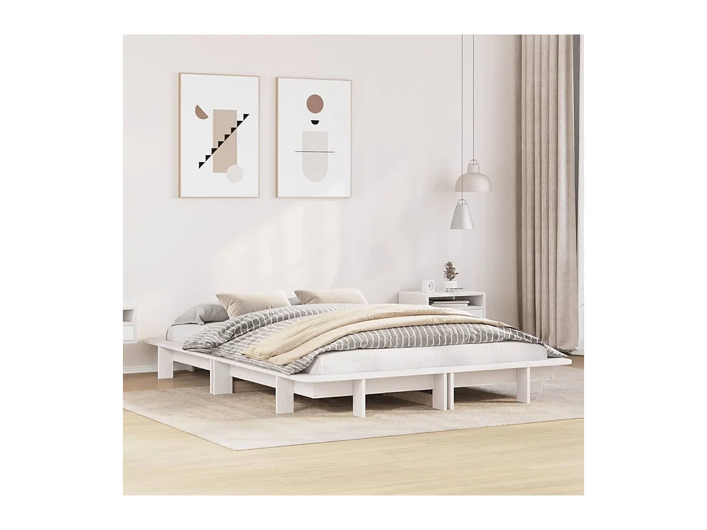Estructura de cama sin colchón blanca 140x190 cm madera maciza de pino