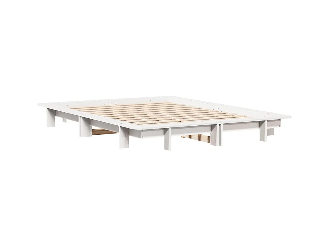 Estructura de cama sin colchón blanca 140x190 cm madera maciza de pino