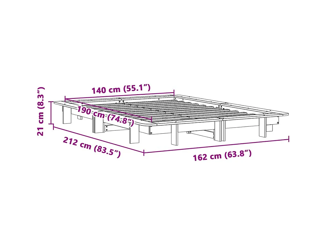 Estructura de cama sin colchón blanca 140x190 cm madera maciza de pino