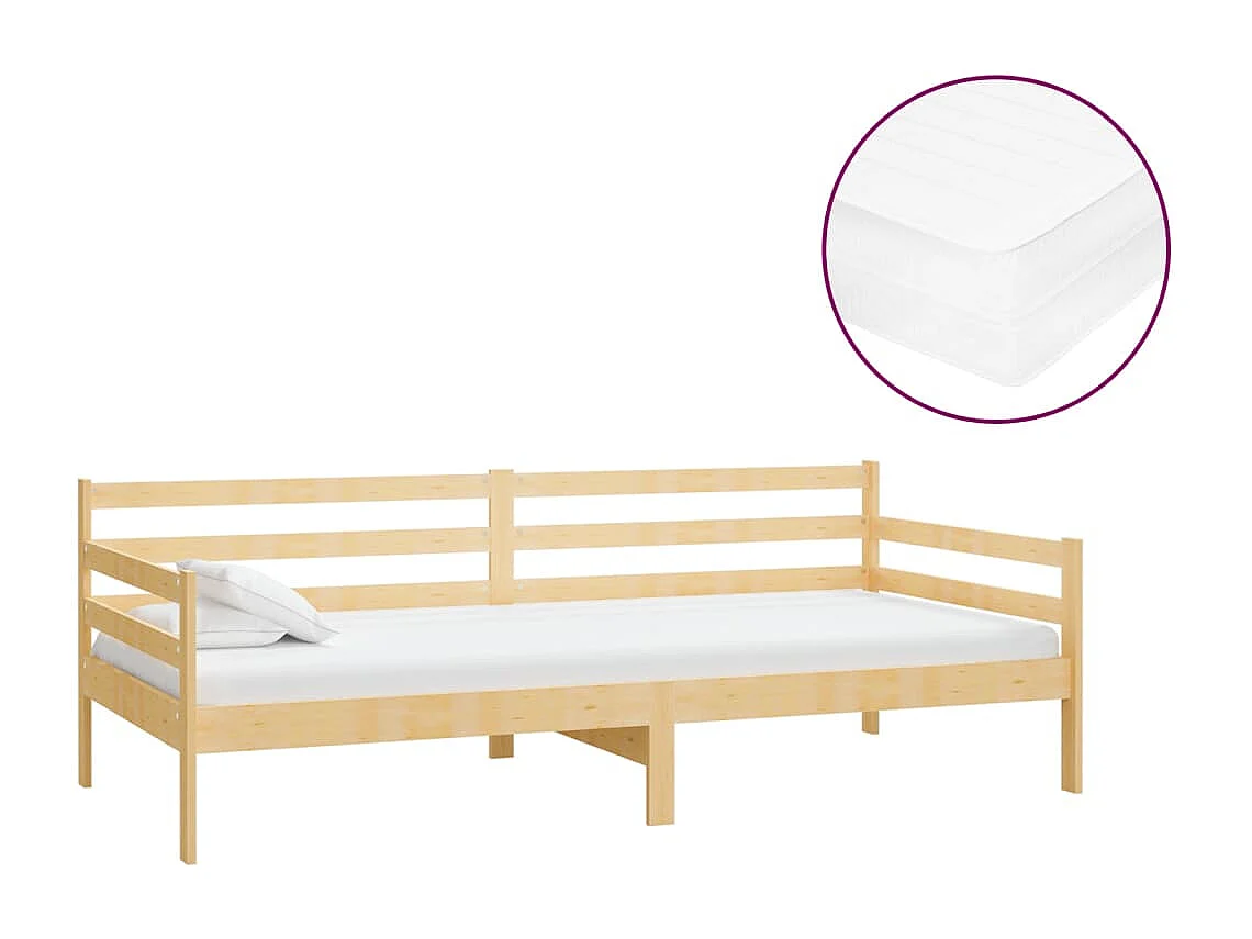 Lit de repos avec matelas 90x200 cm Bois de pin massif