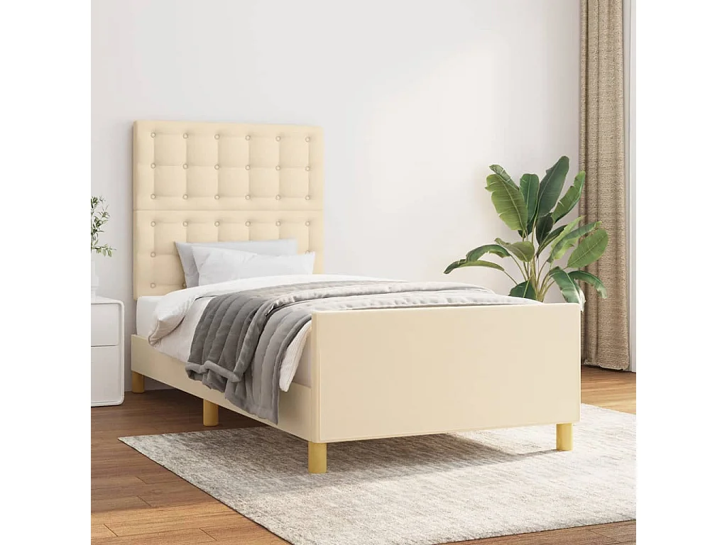 Estructura de cama sin colchón tela crema 90x200 cm