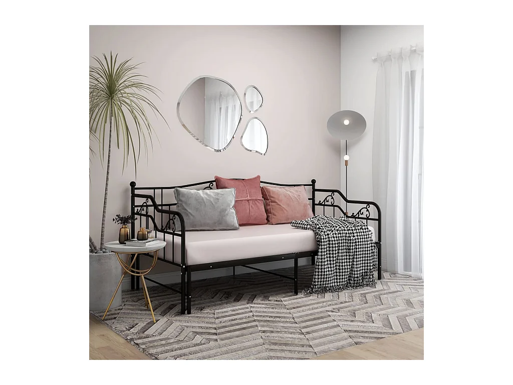 Cadre de canapé-lit extensible sans matelas Noir Métal 90x200cm