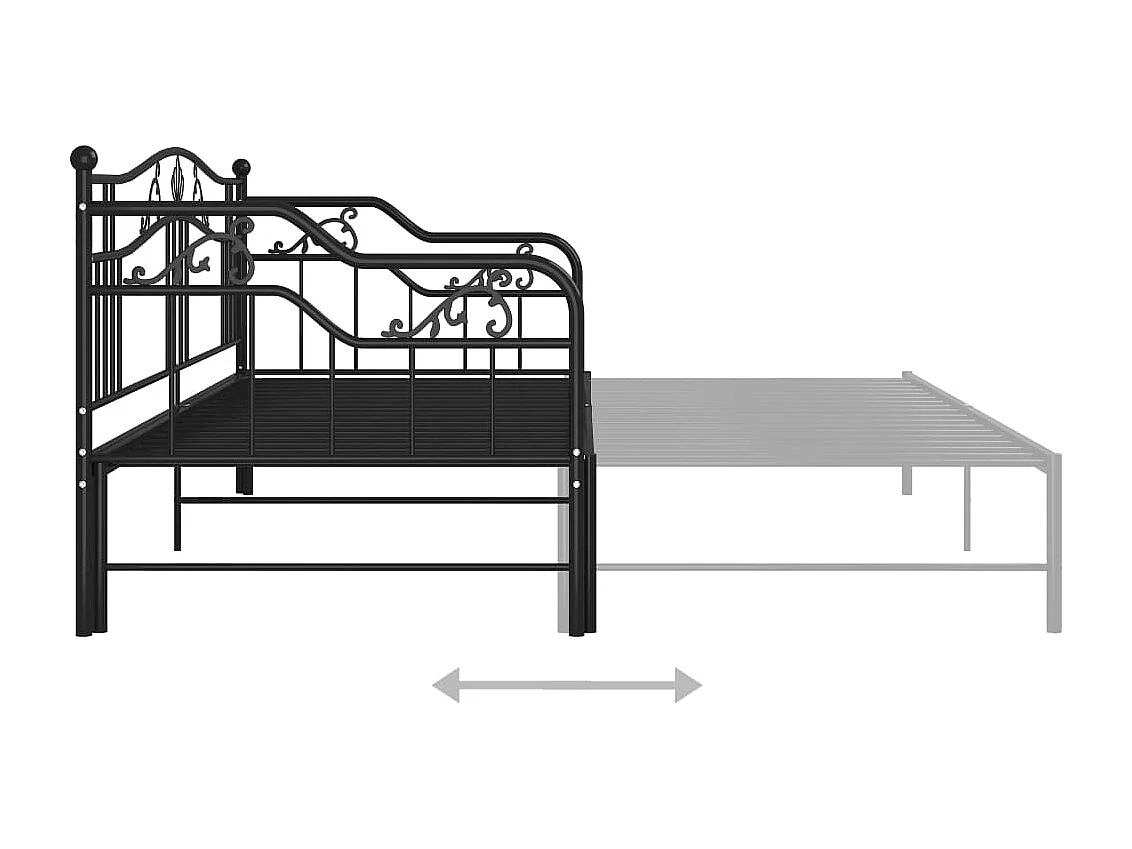 Divano letto estensibile senza materasso in metallo nero 90x200cm