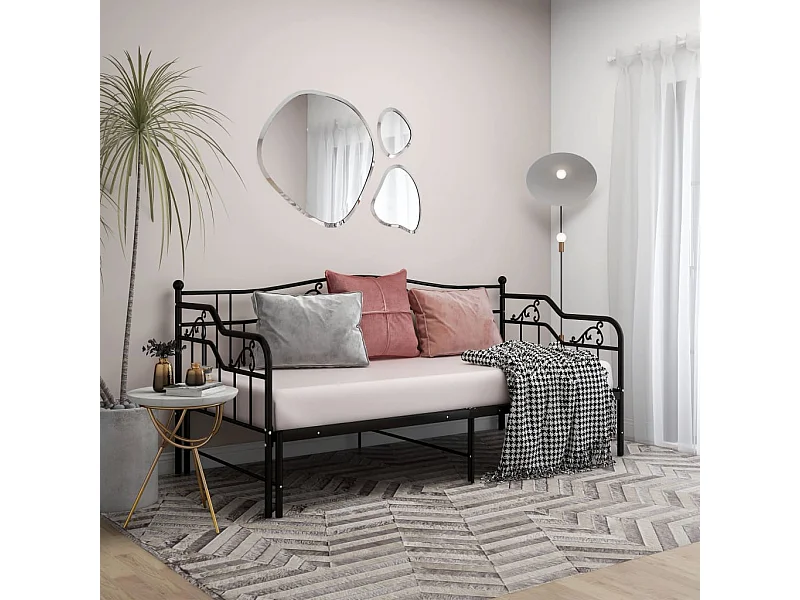 Ausziehbares Schlafsofa-Gestell ohne Matratze, schwarzes Metall, 90 x 200 cm