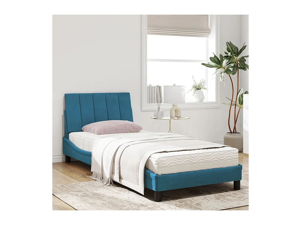 Bed met blauwe fluwelen matras 90x200 cm
