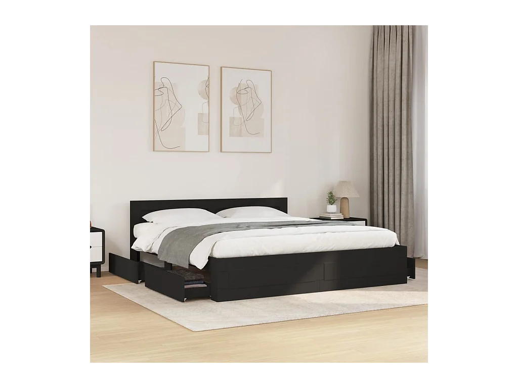 Bedframe met hoofdbord zonder matras zwart 180x200 cm