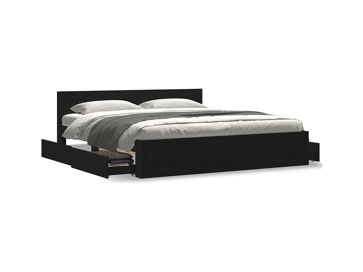 Bedframe met hoofdbord zonder matras zwart 180x200 cm