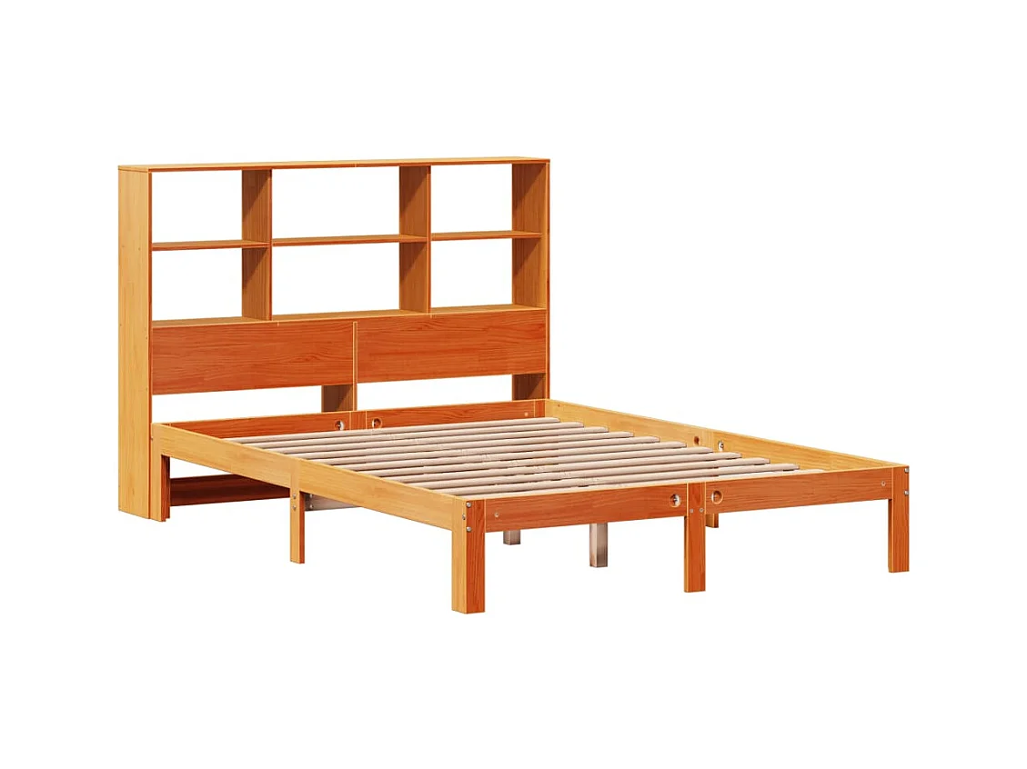 Bibliotheekbed zonder matras bruin gewaxt 140x190 cm massief grenen