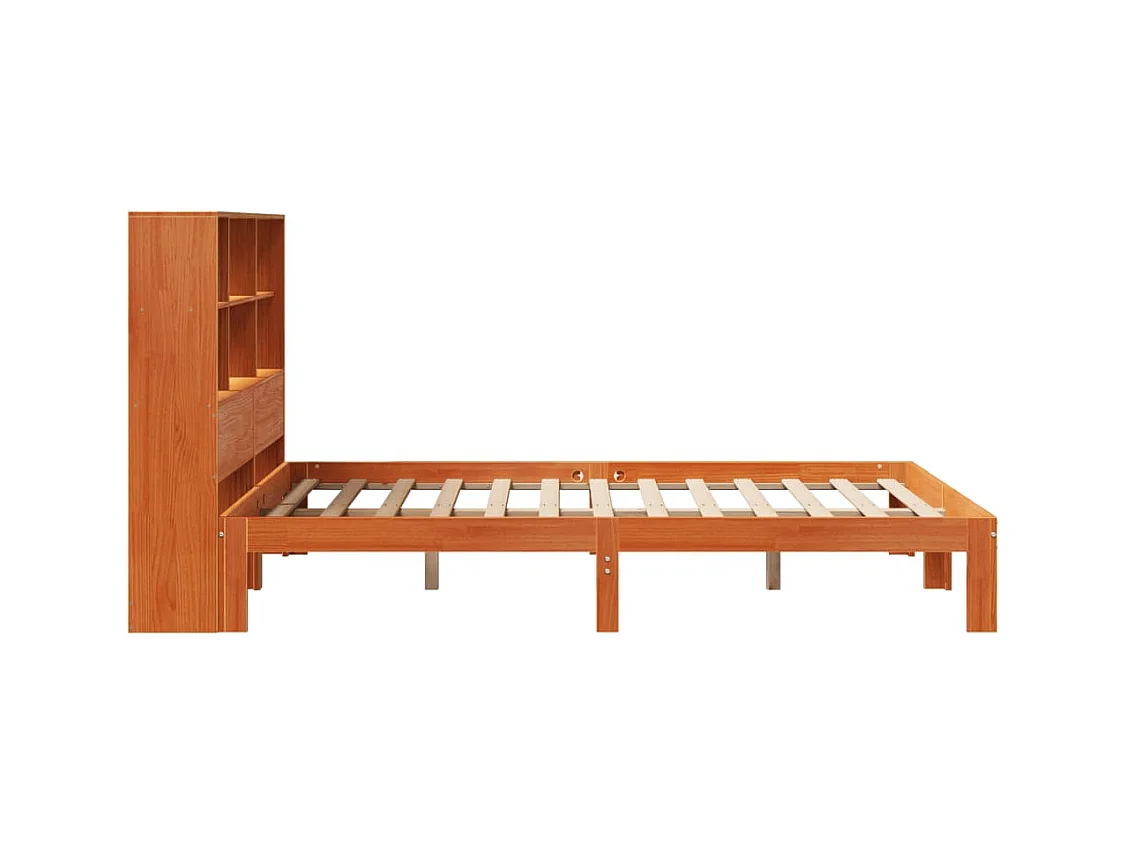 Bibliotheekbed zonder matras bruin gewaxt 140x190 cm massief grenen