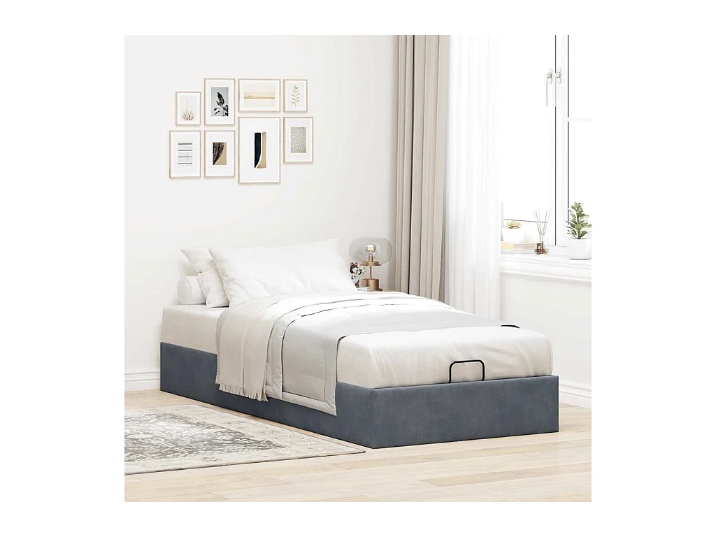 Struttura letto pouf senza materasso grigio scuro 90x200 cm velluto