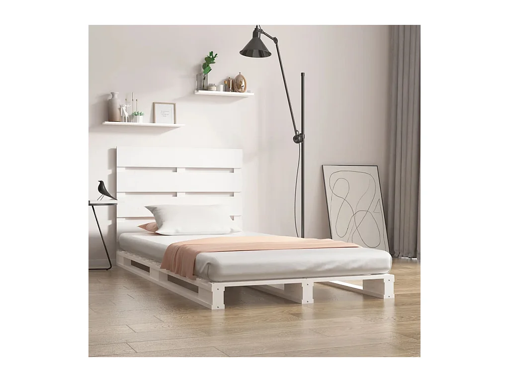 Struttura letto senza materasso bianco 75x190 cm in legno massello di pino