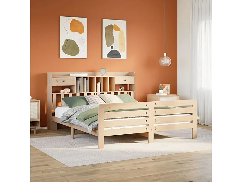 Letto a libreria senza materasso 180x200 cm in legno massello di pino