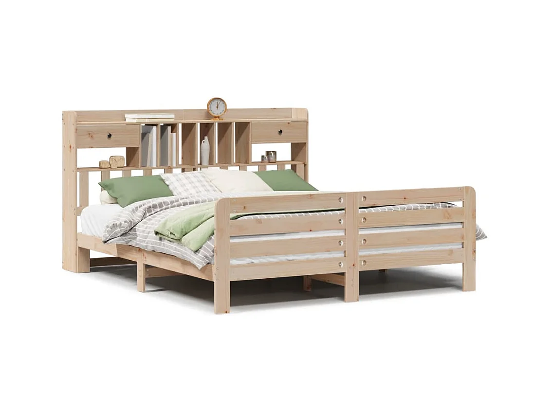 Letto a libreria senza materasso 180x200 cm in legno massello di pino